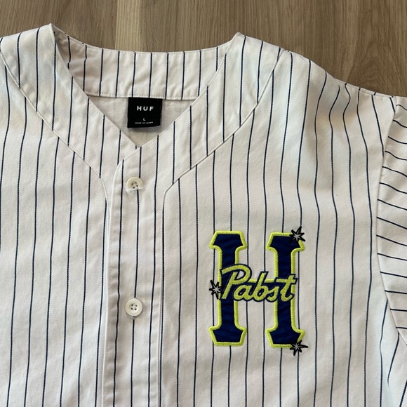 HUF Pabst Baseball Jersey PBR Heavy Twill Pinstripe Embroidered Large - Picture 7 of 13
